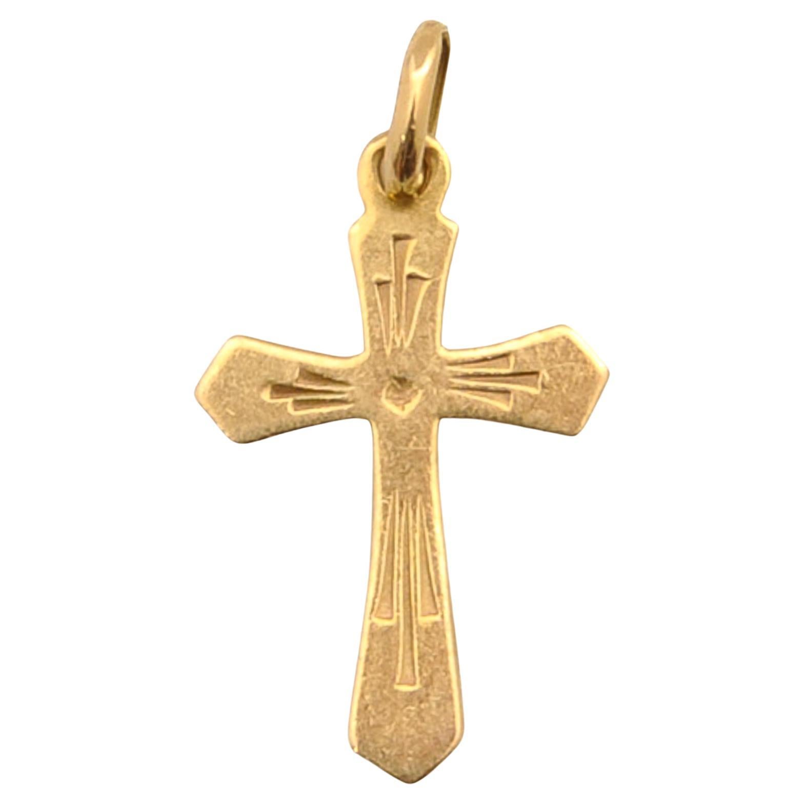 Italian 18K Gold Vintage Cross Charm Pendant For Sale