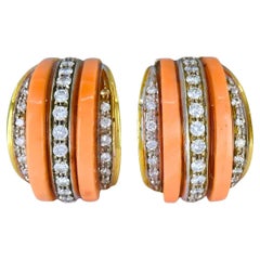 Vintage Italian 18k Gold Diamond Coral Earrings