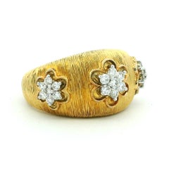 Vintage Italian 18K Gold Diamond Floral Dome Ring, 1960s–1970s