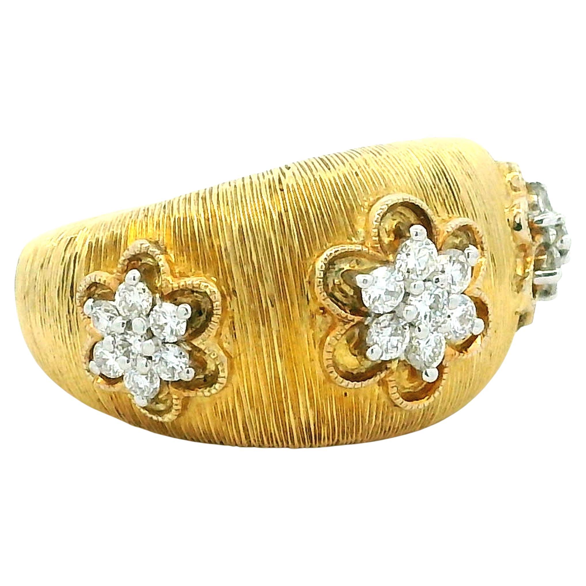 Vintage Italian 18K Gold Diamond Floral Dome Ring, 1960er-1970er Jahre
