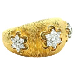 Anello a cupola floreale con diamante in oro 18 carati, vintage, anni '60-'70