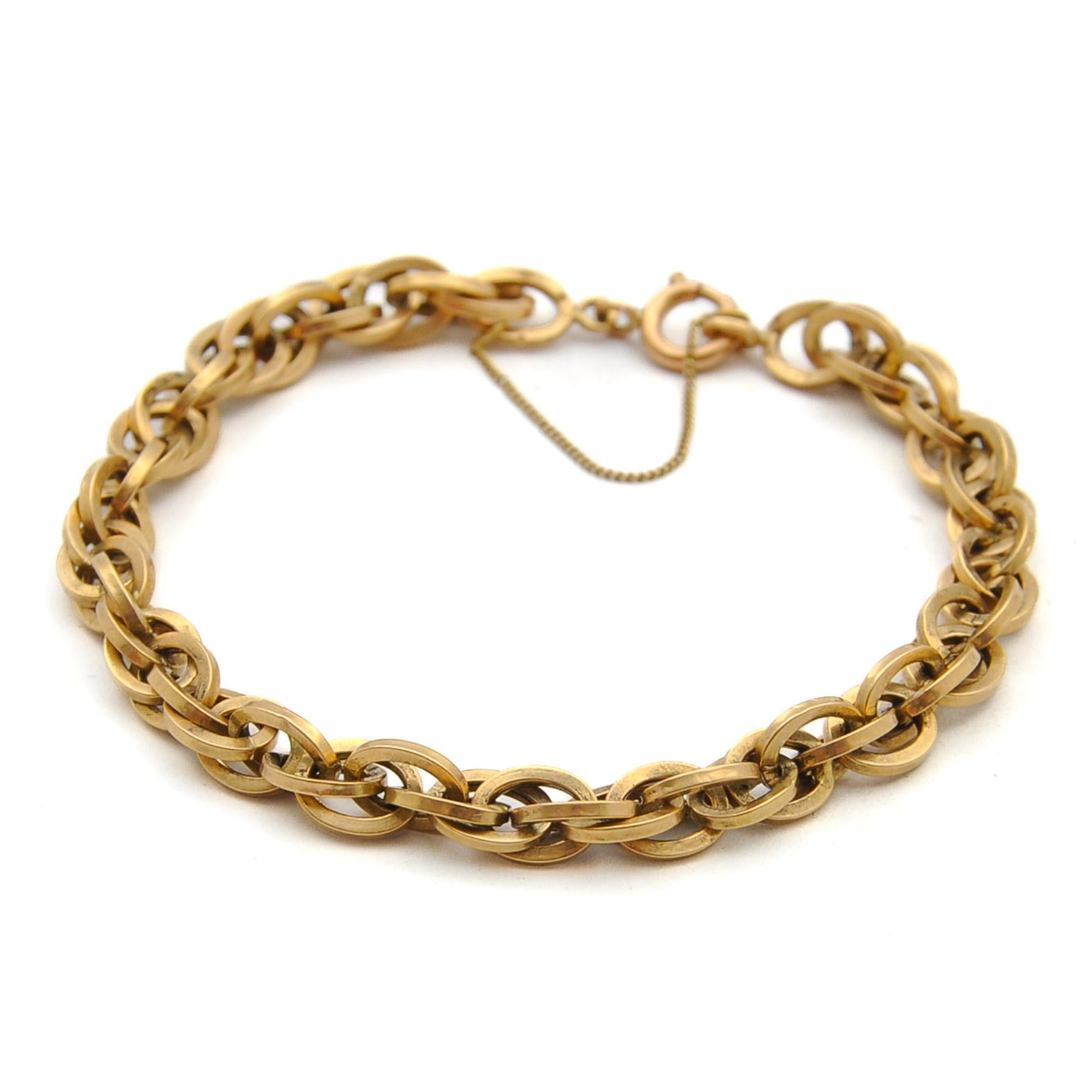 Vintage Italian 18K Gold Double Chain Link Bracelet en vente 1