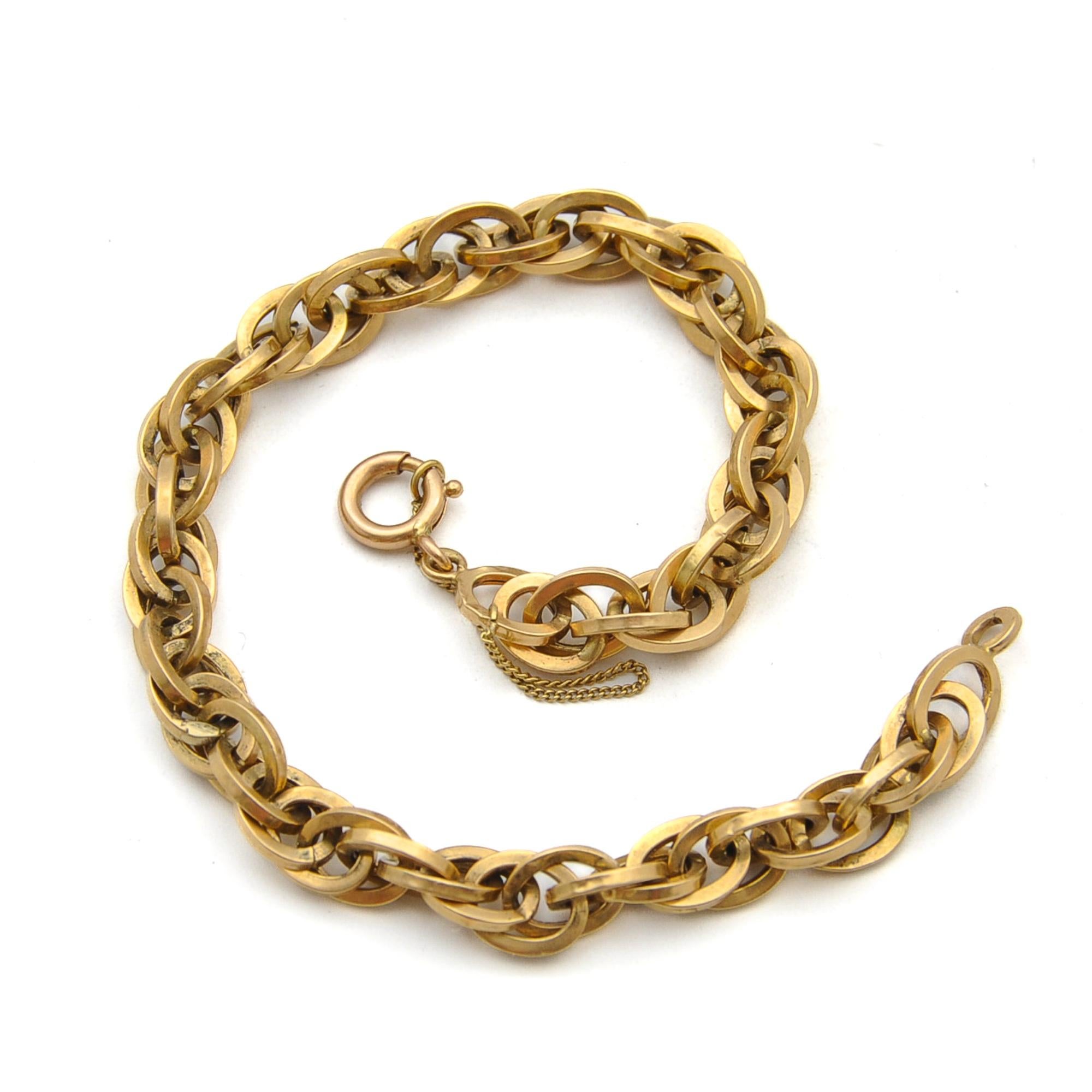 Vintage Italian 18K Gold Double Chain Link Bracelet In Good Condition For Sale In Rotterdam, NL