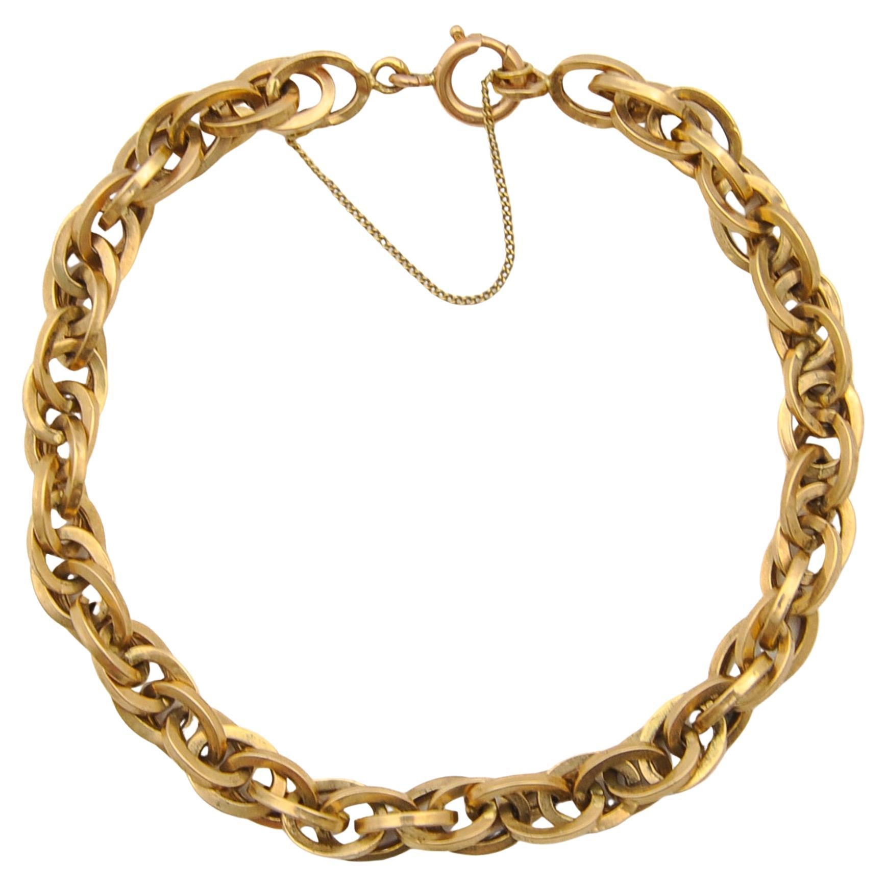 Vintage Italian 18K Gold Double Chain Link Bracelet en vente