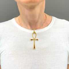 Vintage Italian 18k Gold Enamel Ankh Pendant 14k Gold Wire Necklace