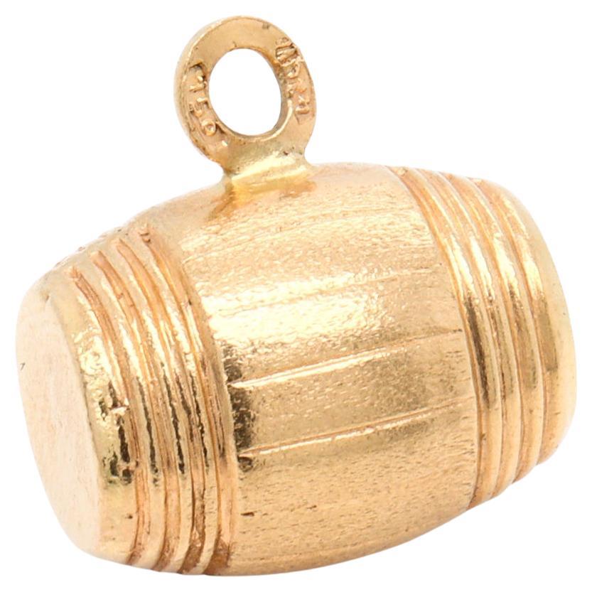 Vintage Italian 18K Gold Figural Wine Barrel Charm for a Bracelet For Sale