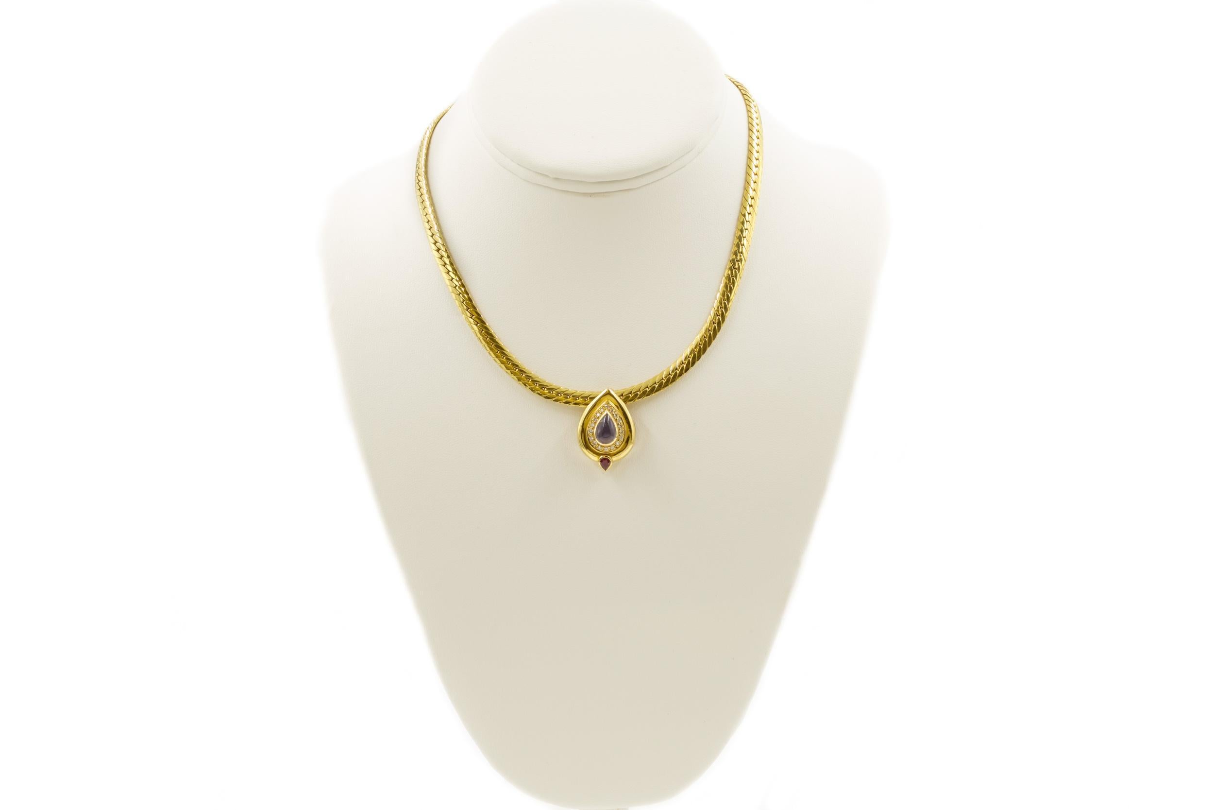 Vintage Italian 18k Gold Flexible-Link Necklace w/ Teardrop Pendant 4