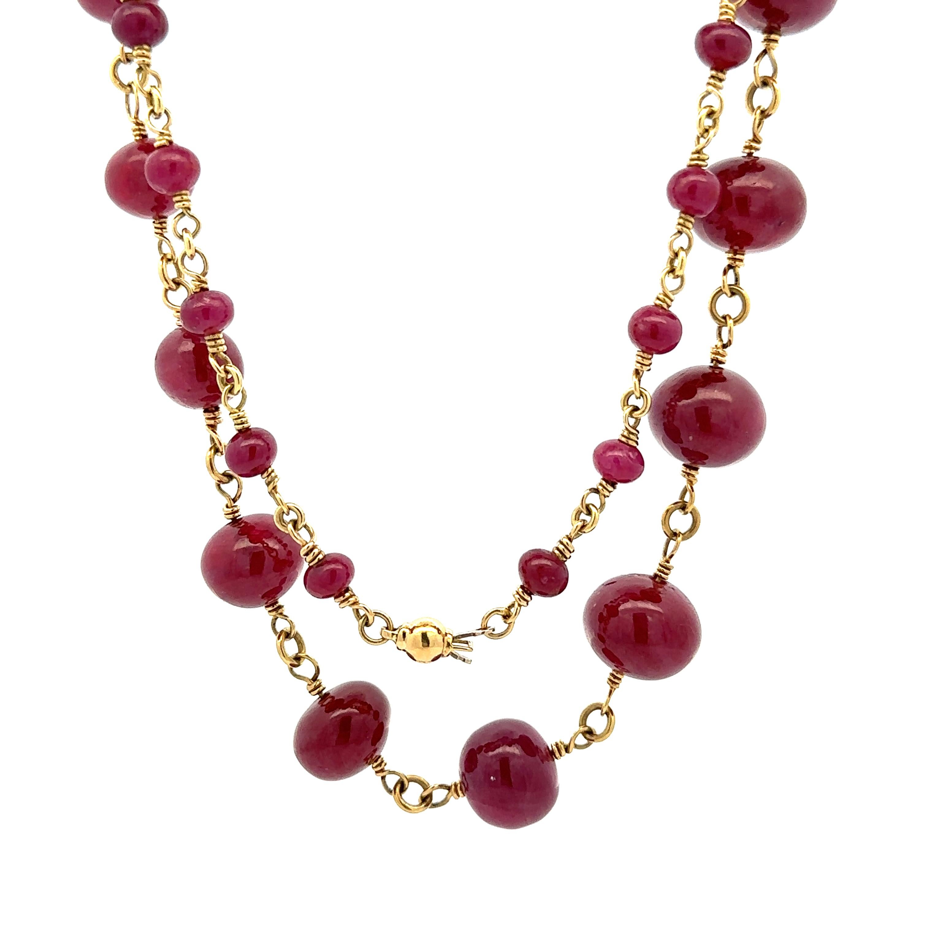 Collar Vintage Italiano de Oro 18k Gia Rondelle Graduado Sin Calor Rubí 32