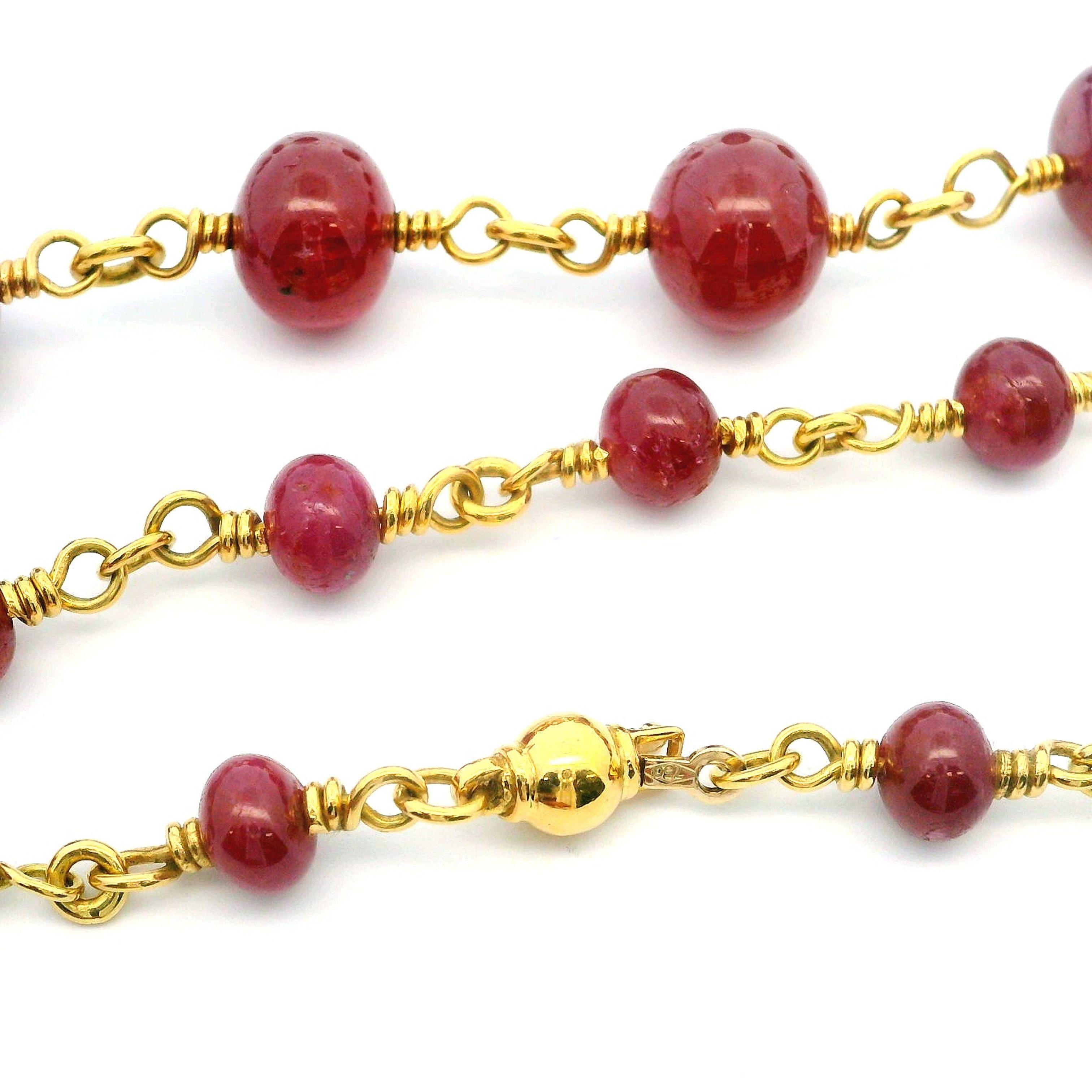 Collar Vintage Italiano de Oro 18k Gia Rondelle Graduado Sin Calor Rubí 32
