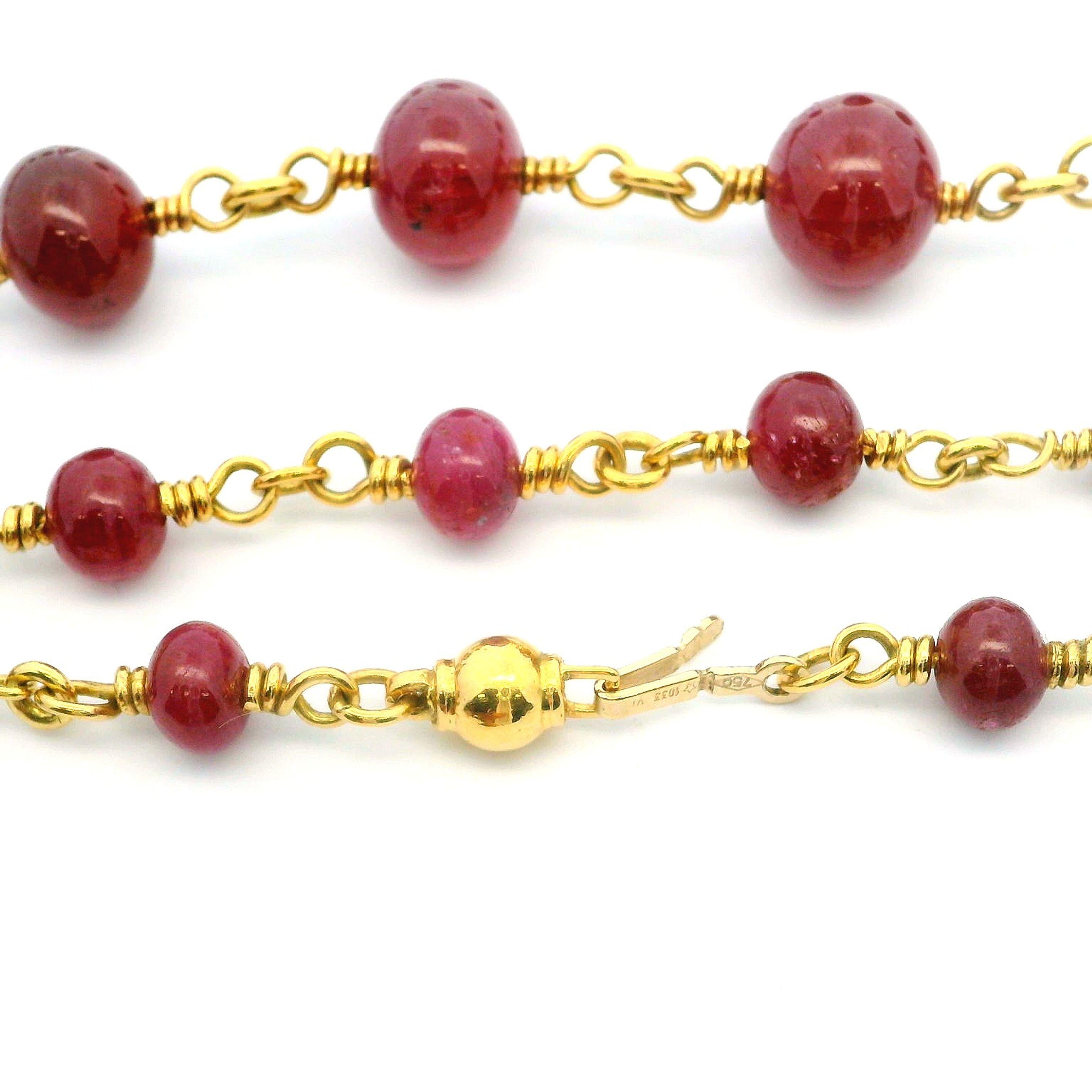 De las mujeres Collar Vintage Italiano de Oro 18k Gia Rondelle Graduado Sin Calor Rubí 32