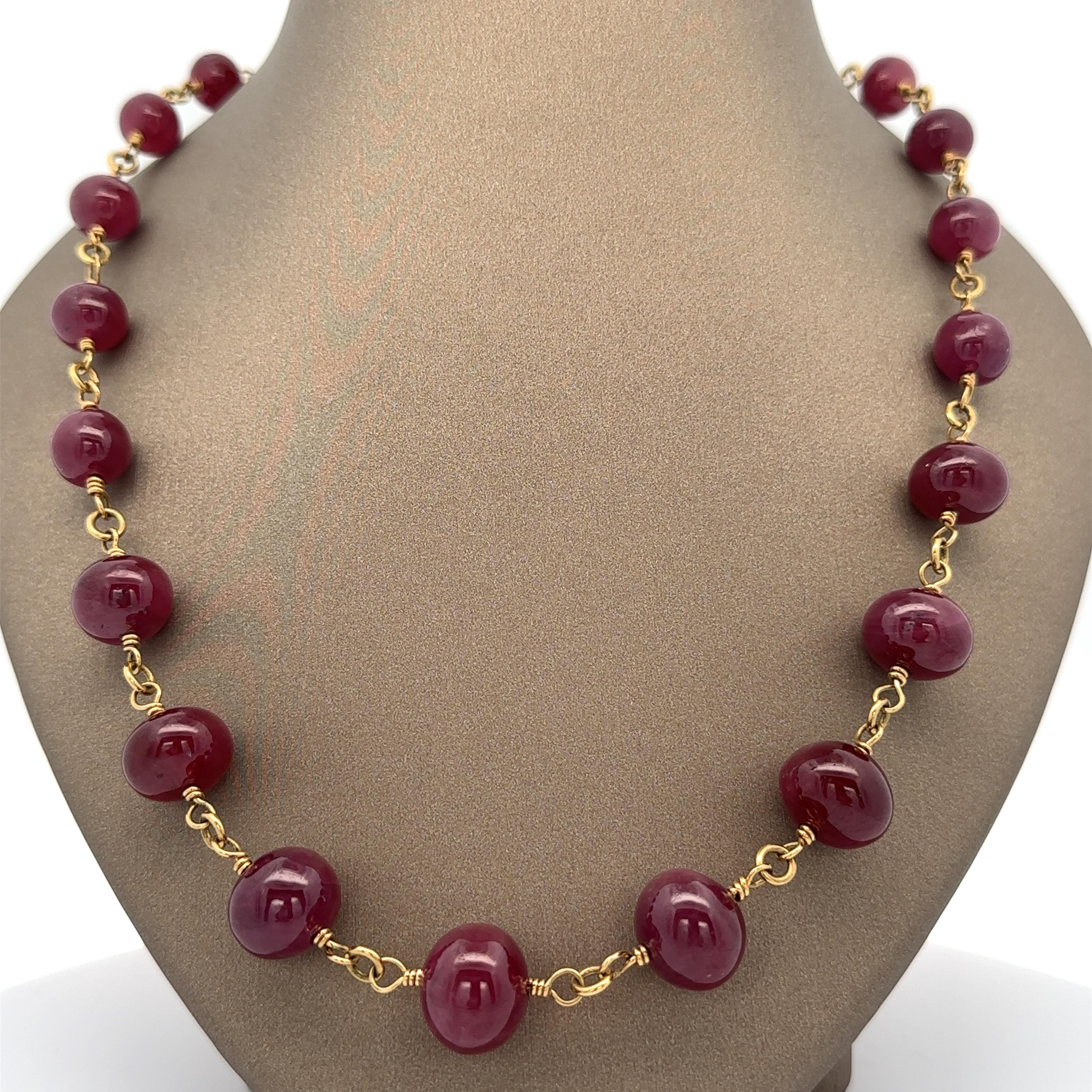 Collar Vintage Italiano de Oro 18k Gia Rondelle Graduado Sin Calor Rubí 32