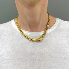Vintage Italian 18k Gold Link Necklace Sculpted Front Element