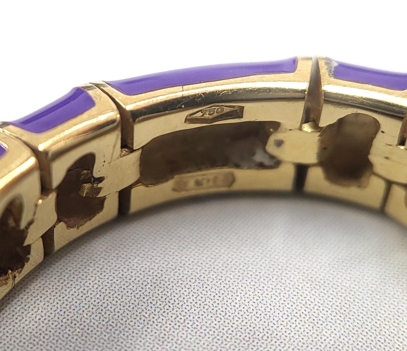 Vintage Italian 18K Gold Mesh Band Ring with Purple Enamel & Diamonds For Sale 1