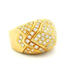 Vintage Italian 18K Gold Pavé Diamond Dome Ring 1.75 Carat