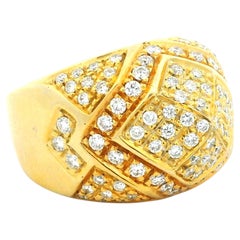 Vintage Italian 18K Gold Pavé Diamond Dome Ring 1.75 Carat