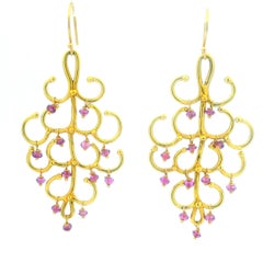 Vintage Italian 18K Gold Pink Tourmaline Chandelier Earrings