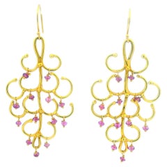 Vintage Italian 18K Gold Pink Tourmaline Chandelier Earrings