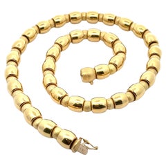 Vintage Italian 18k Gold Polished Barrel & Textured Round Bead Necklace Chain