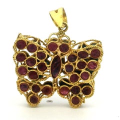 Vintage Italian 18K Gold Ruby Sapphire Butterfly Pendant