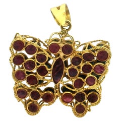 Vintage Italian 18K Gold Ruby Sapphire Butterfly Pendant