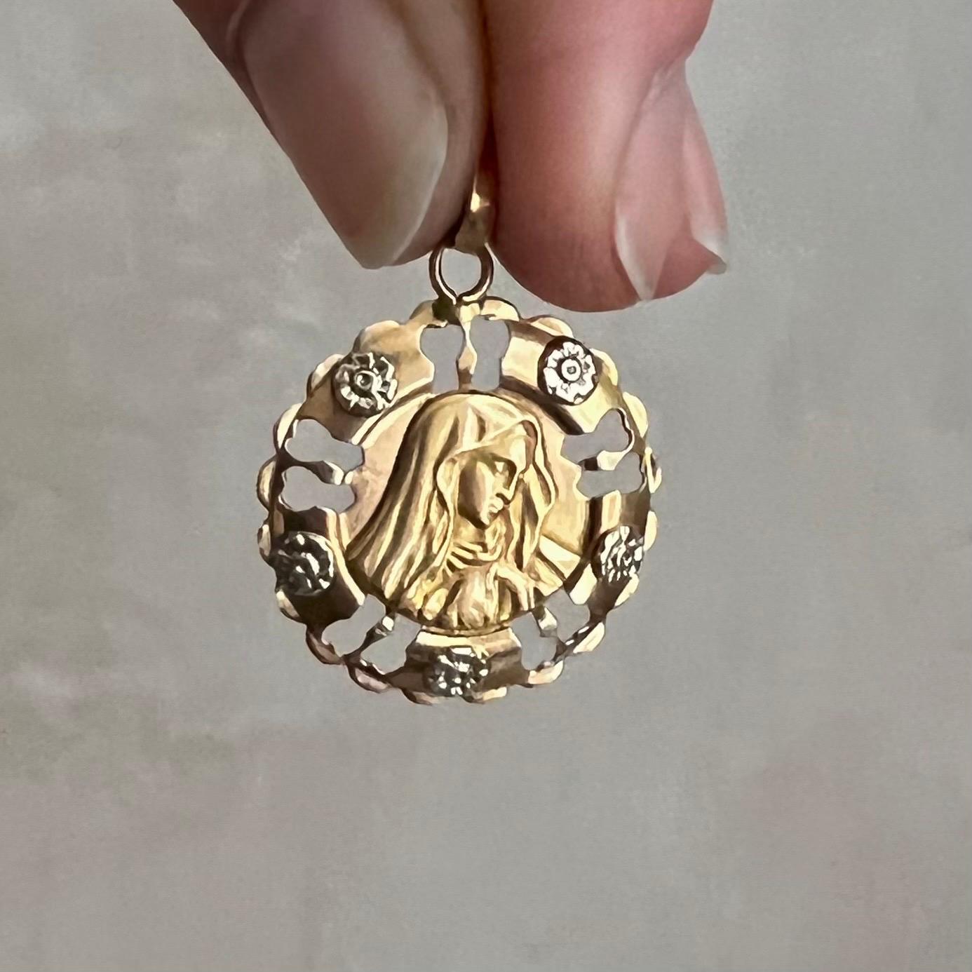 Italian Virgin Mary 18K Gold and Silver Charm Pendant For Sale at ...