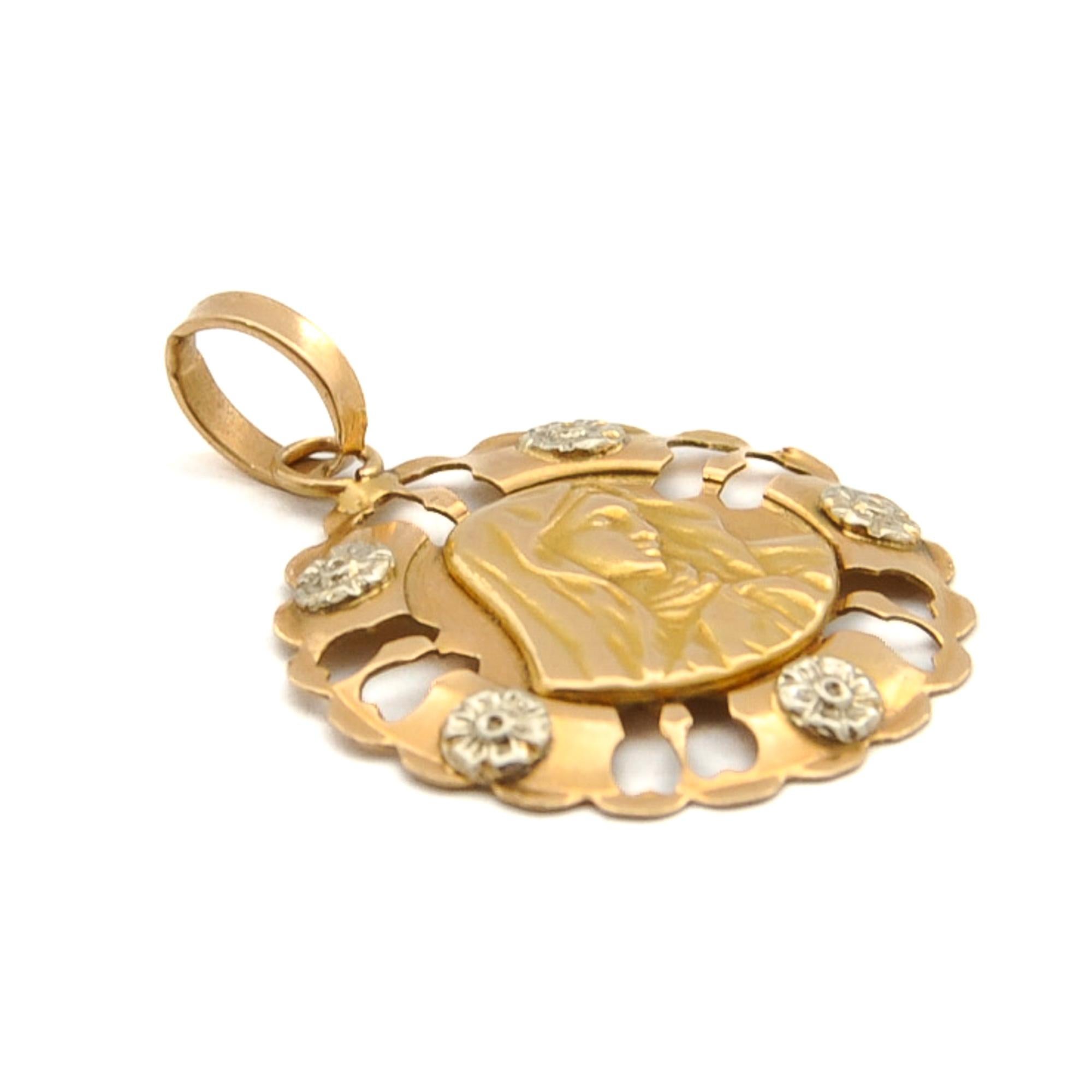 Pendentif en or et argent Vierge Marie italienne vintage en vente 1