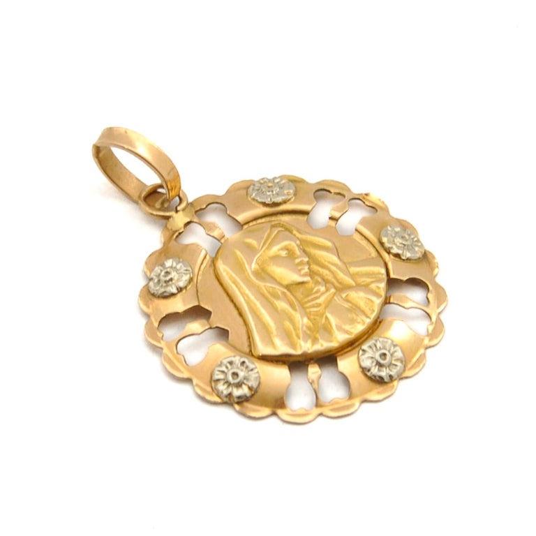 Vintage Italian 18K Gold Silver Virgin Mary Medal Charm Pendant For ...