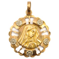 Mid-Century Italian 18K Gold Silver Virgin Mary Medal Charm Pendant