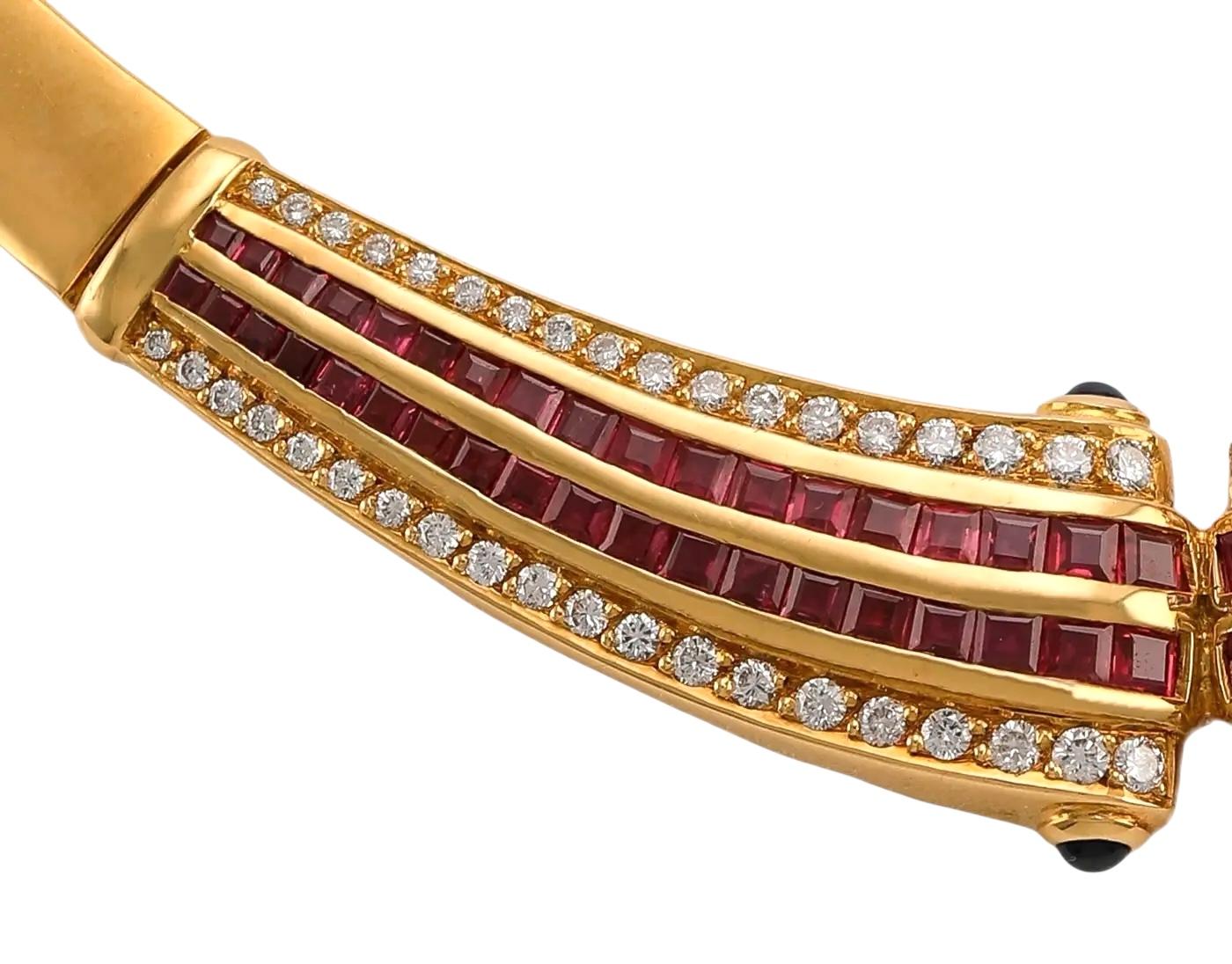 Vintage Italian 18k Gold Solid Burma Ruby & White Diamond Halskette CIRCA 1990's im Zustand „Hervorragend“ im Angebot in Great Neck, NY