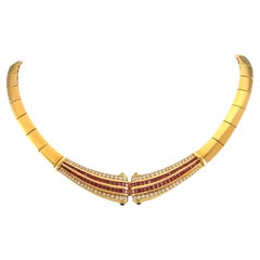 Vintage Italian 18k Gold Solid Burma Ruby & White Diamond Halskette CIRCA 1990's