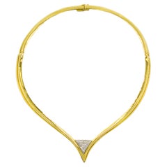Vintage Italian 18k Gold Teardrop Pendant Choker Necklace with 7 Diamonds