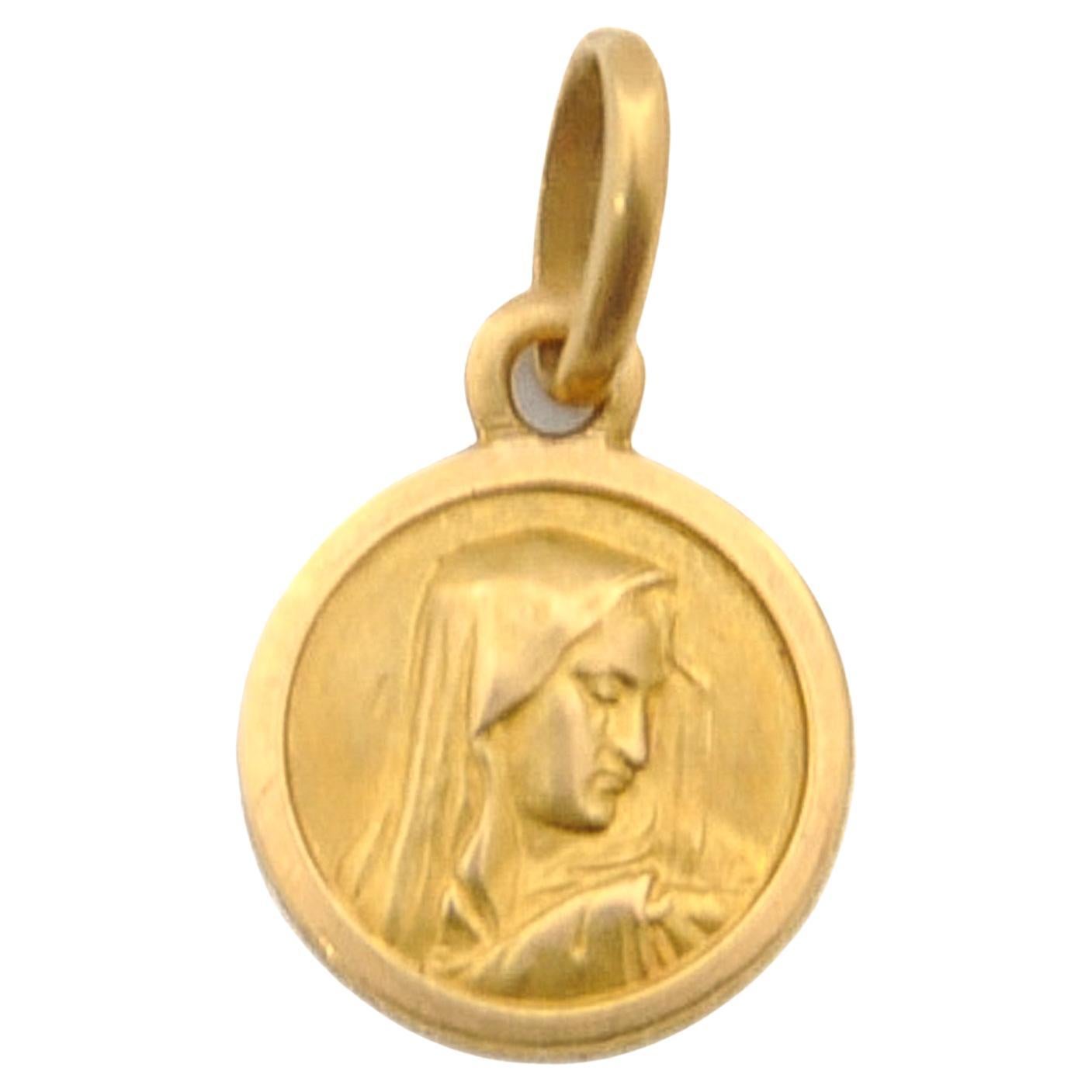 1950's Italian Virgin Mary Small Coin 18K Gold Charm Pendant