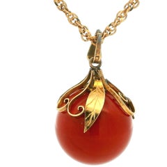 Vintage Italian 18K Rose Gold 17mm Mediterranean Coral Pendant Necklace