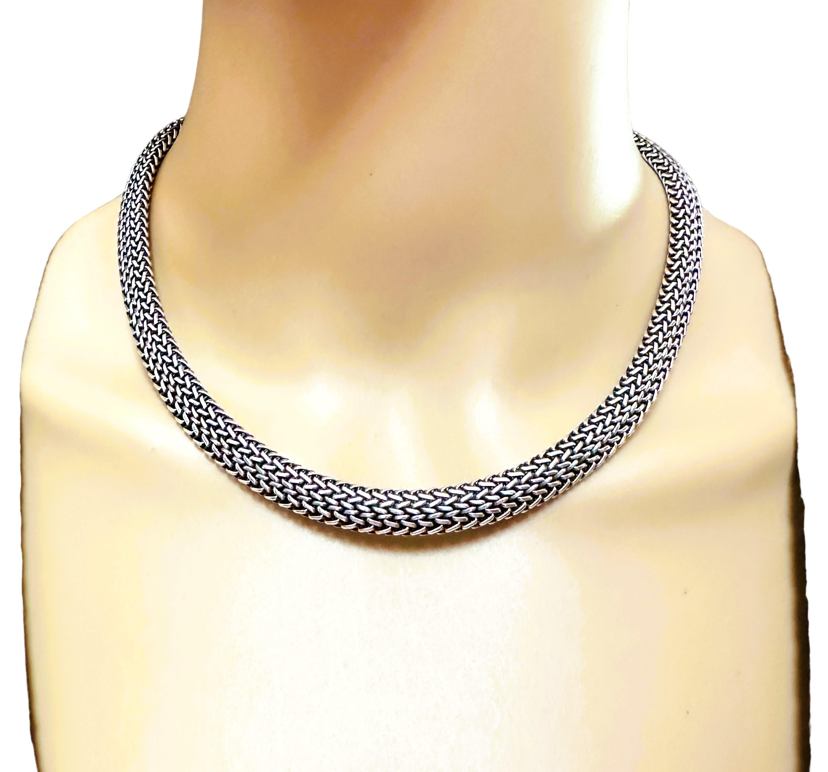 Vintage Italian 18k & Sterling Silver Flli Menegatti Woven Necklace 17