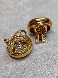 Vintage Italian 18K Two Tone Pave Diamond Round Button Huggie Earrings