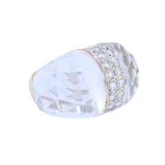 Vintage Italian 18k White Gold Diamond Rock Crystal Cocktail Ring