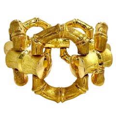 Vintage Italian 18K Yellow Gold 2 Inch Wide Reversible Bamboo Link Bracelet