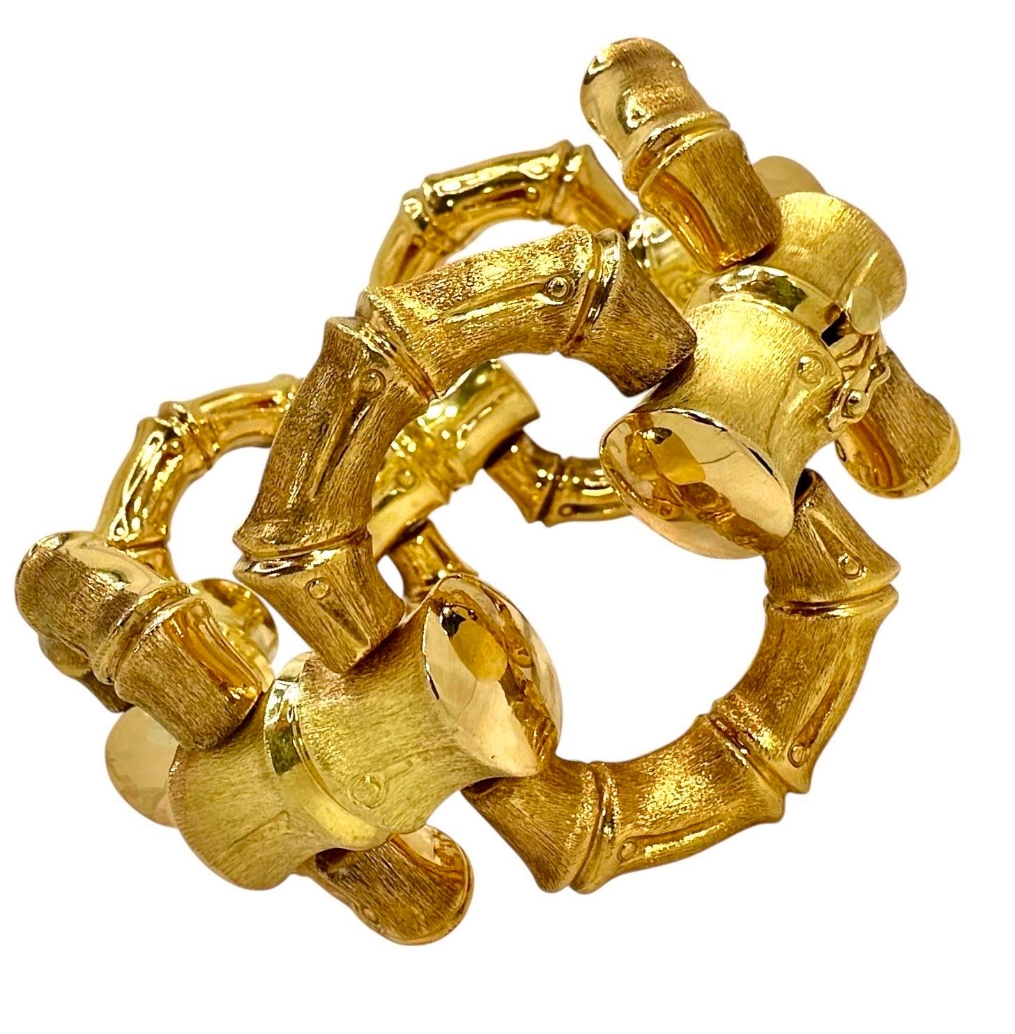 Vintage Italienisch 18K Gelbgold 2 Zoll breit Reversible Bamboo Link-Armband