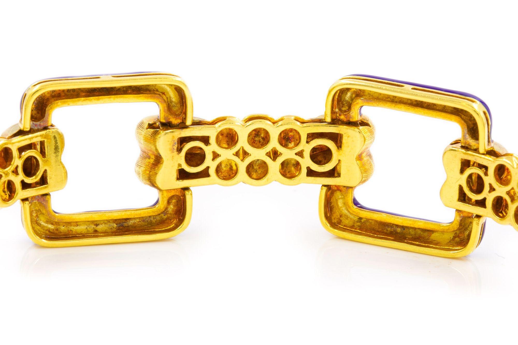 Uno-A-Erre Bracelet italien vintage en or jaune 18 carats et émail bleu cobalt en vente 3