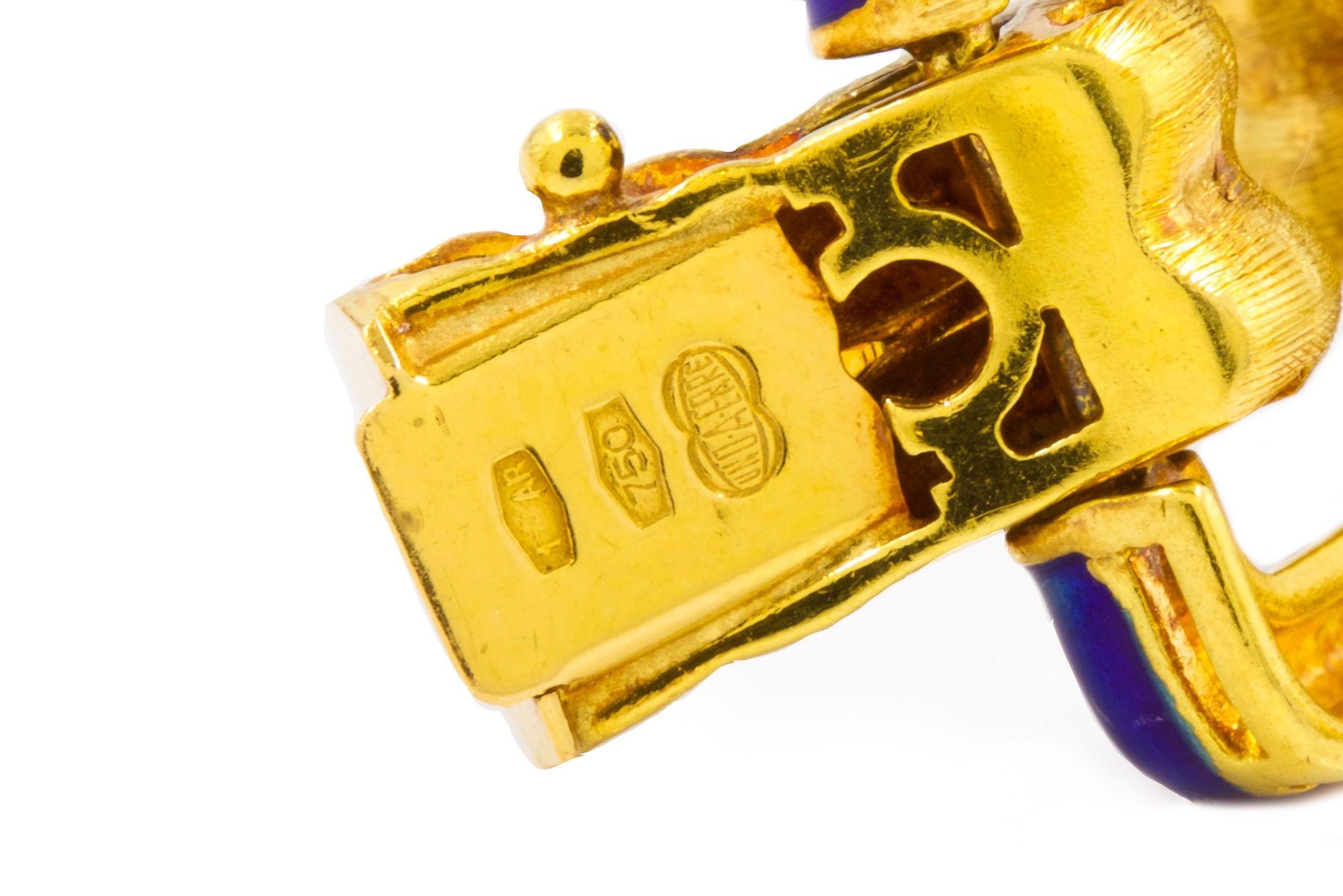 20ième siècle Uno-A-Erre Bracelet italien vintage en or jaune 18 carats et émail bleu cobalt en vente