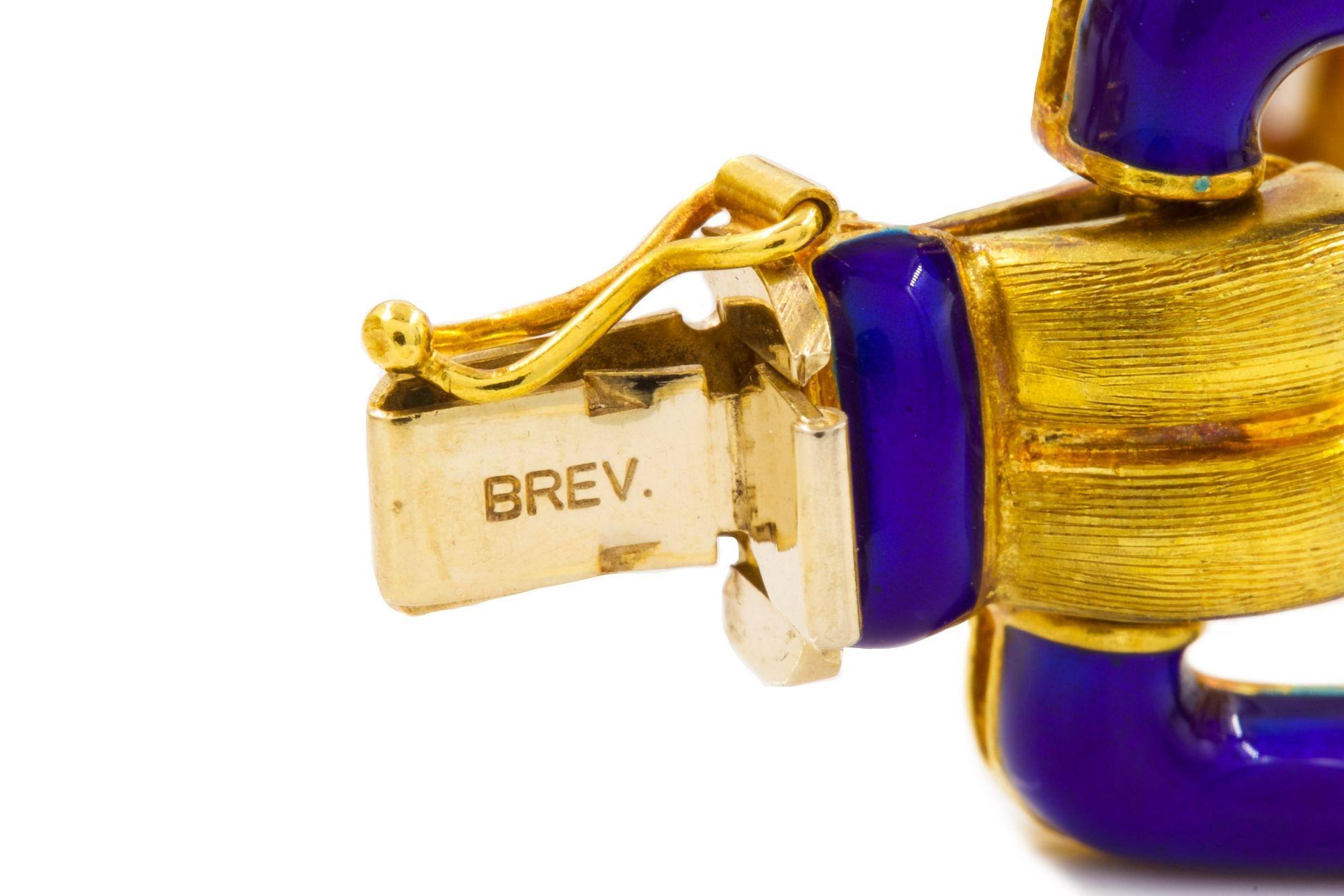 Or Uno-A-Erre Bracelet italien vintage en or jaune 18 carats et émail bleu cobalt en vente
