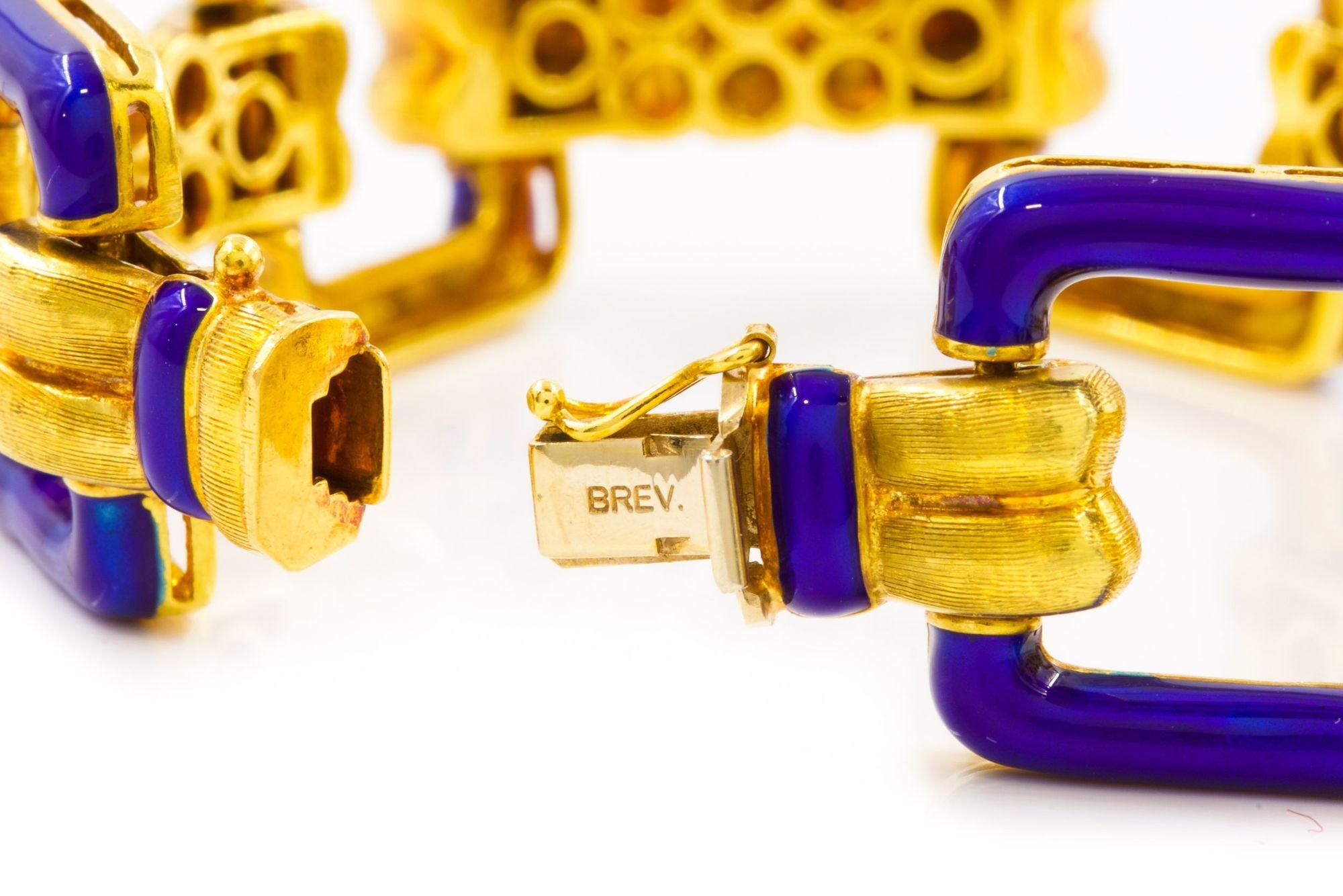 Uno-A-Erre Bracelet italien vintage en or jaune 18 carats et émail bleu cobalt en vente 1