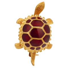 Vintage Italian 18k yellow gold and enamel turtle brooch