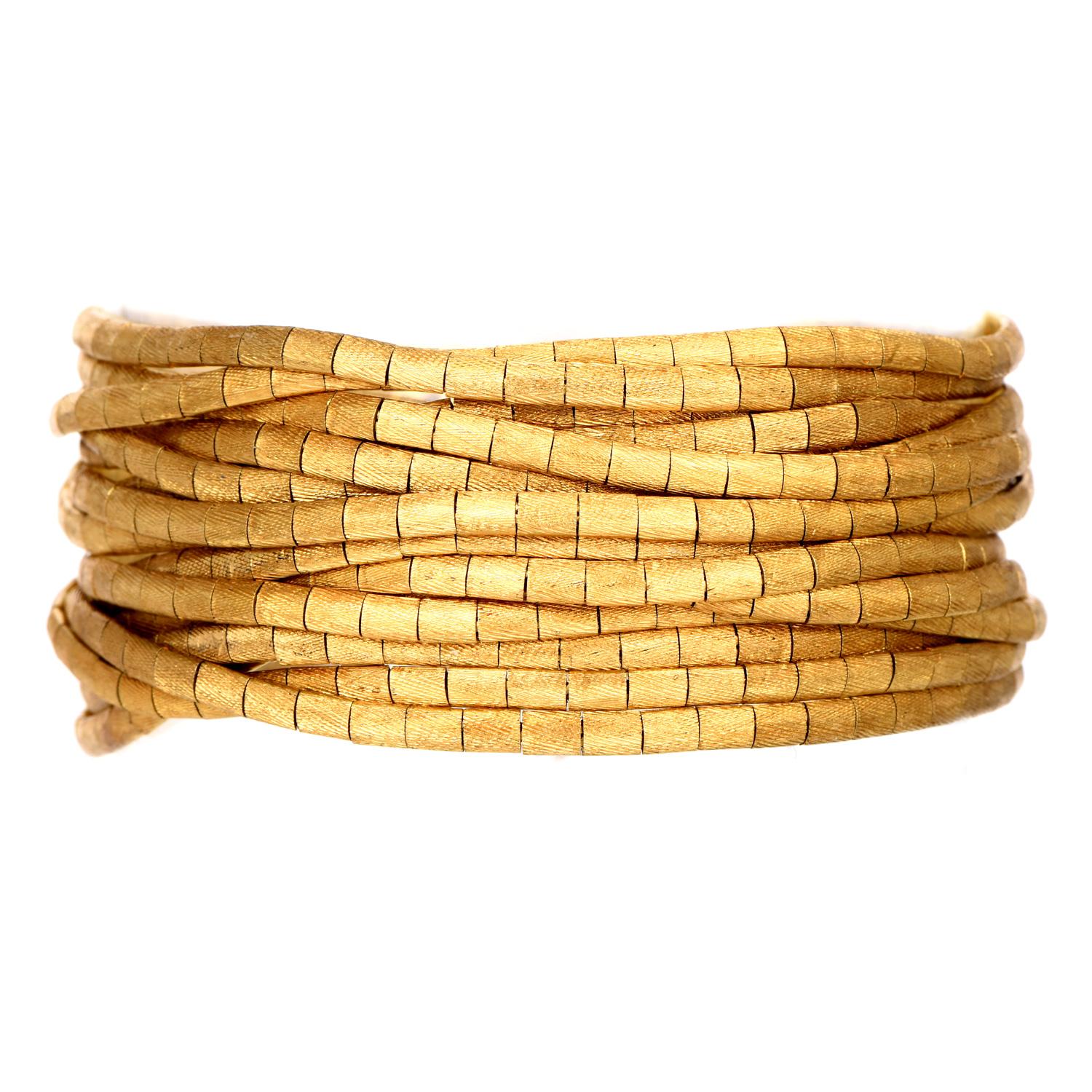 Vintage Italian 18K Yellow Gold Bamboo Multi Link Chain Bracelet In Excellent Condition In Miami, FL