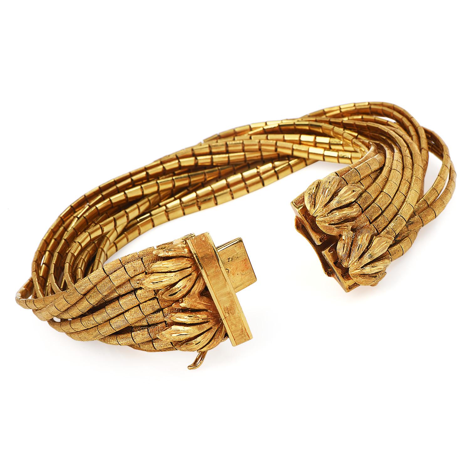 Women's Vintage Italian 18K Yellow Gold Bamboo Multi Link Chain Bracelet