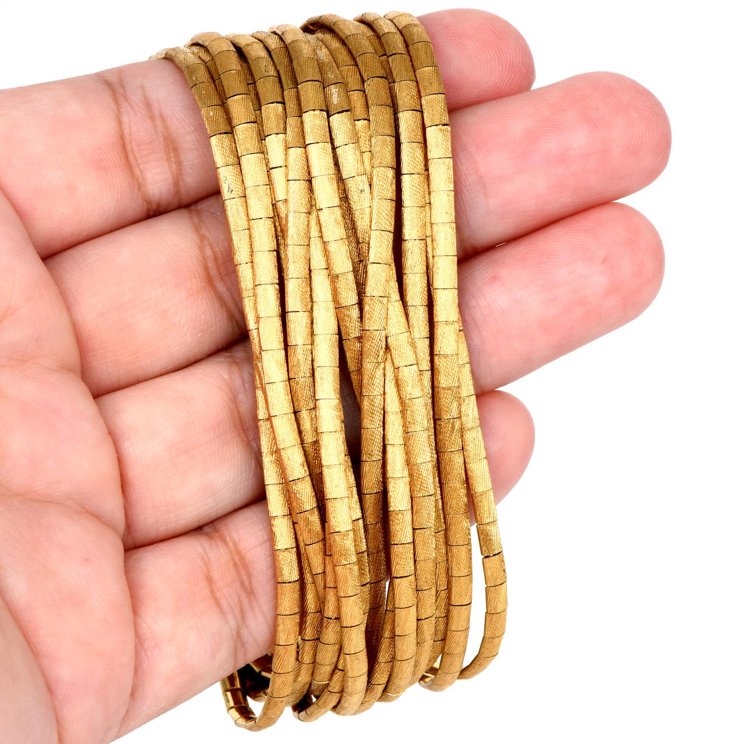 Vintage Italian 18K Yellow Gold Bamboo Multi Link Chain Bracelet 1