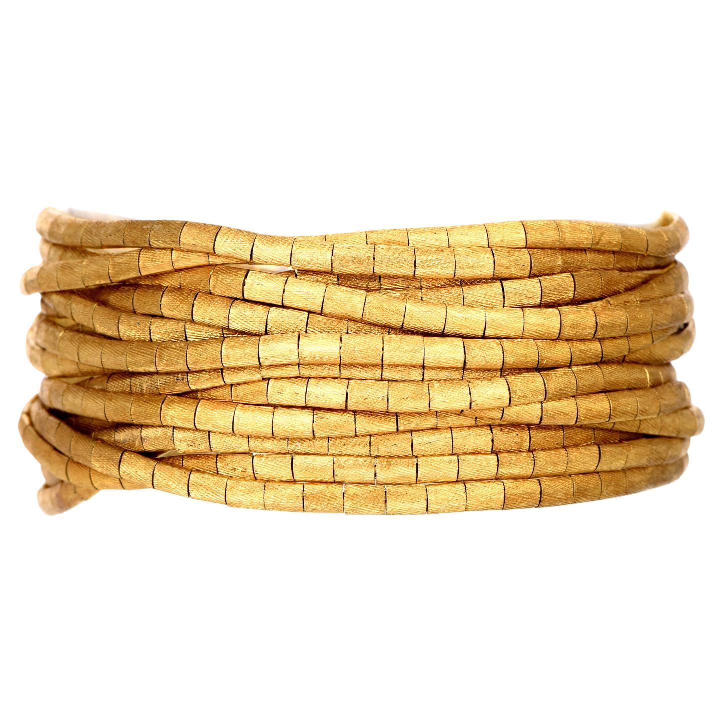 Vintage Italian 18K Yellow Gold Bamboo Multi Link Chain Bracelet