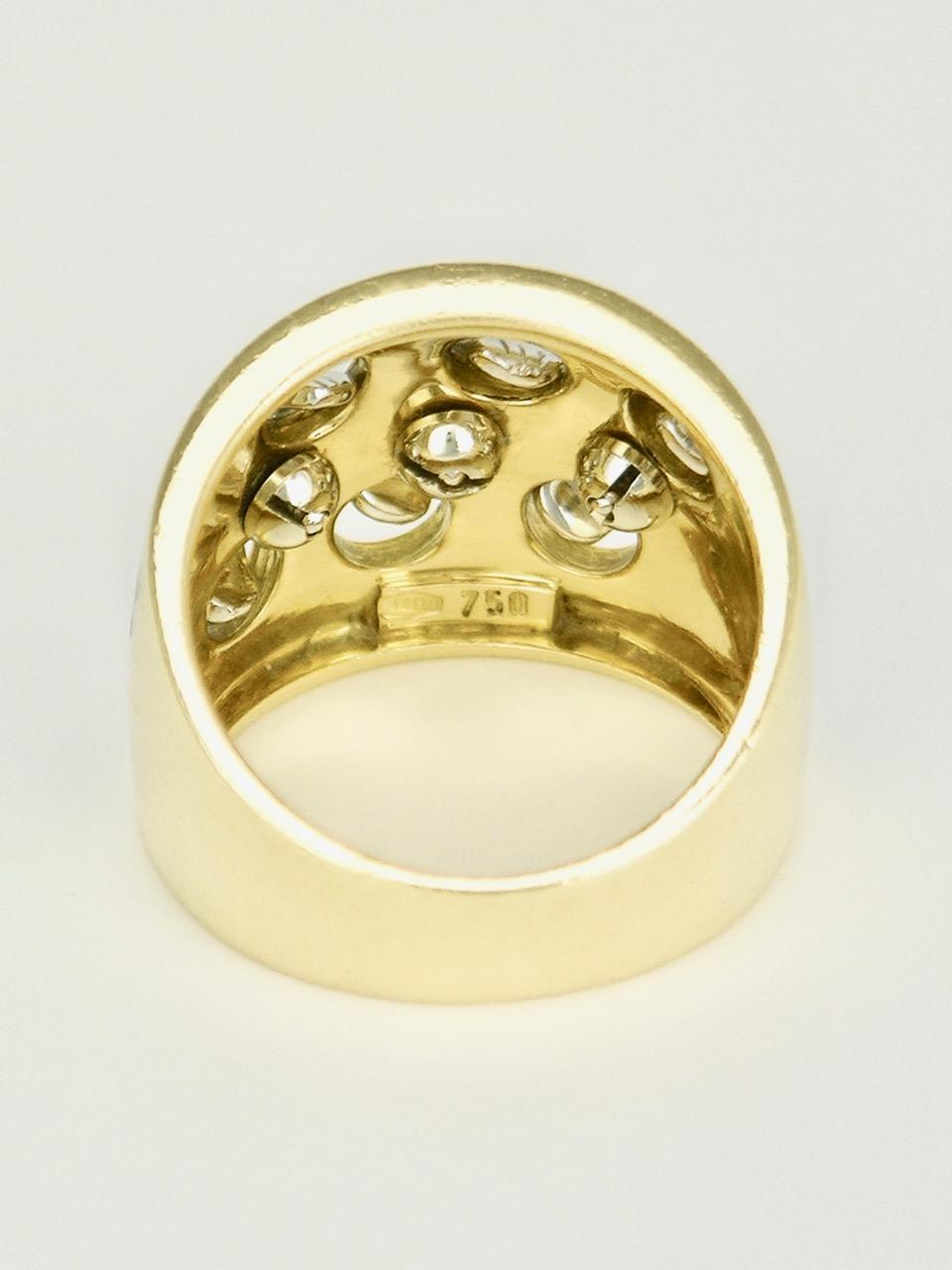 Women's or Men's Vintage Italian 18 Karat Gold Diamond and Blue Enamel Modernist Ring, 1960s