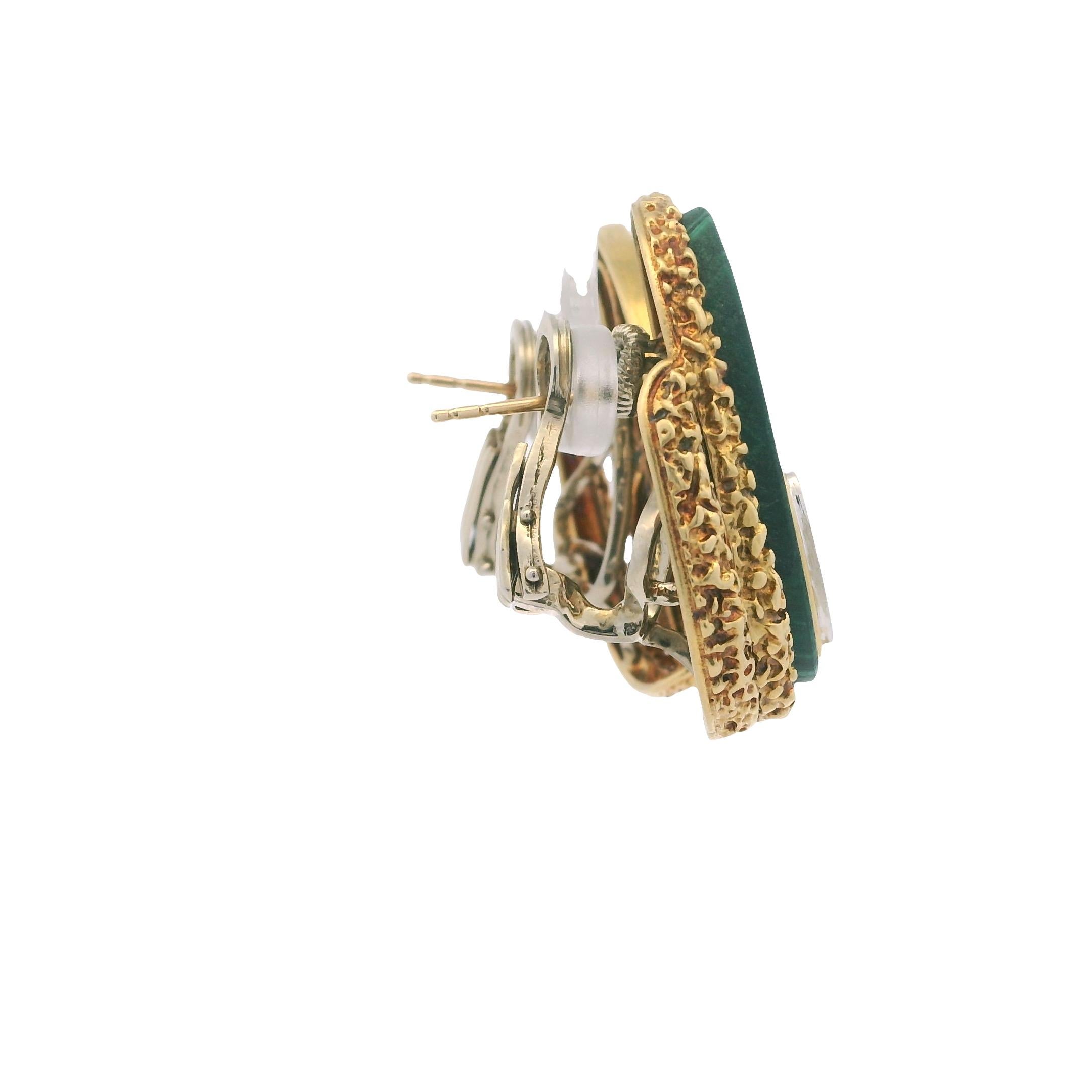 Orecchini a clip d'epoca in oro giallo 18 carati con malachite e diamanti In condizioni ottime in vendita a Miami, FL
