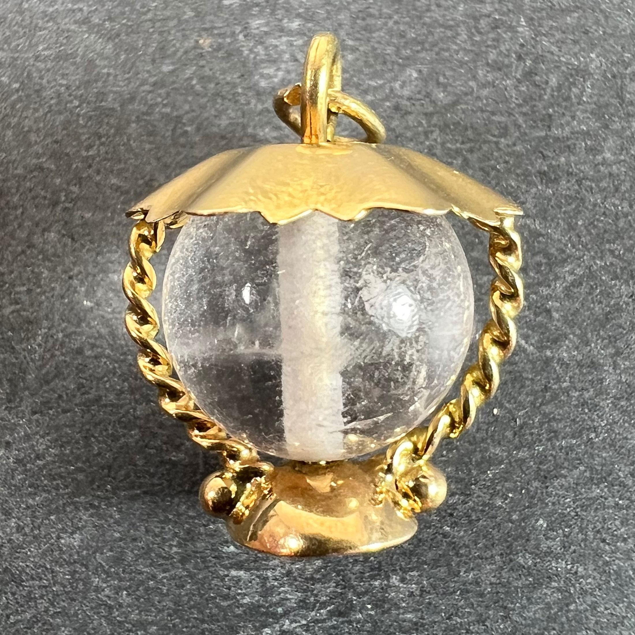 Vintage Italian 18K Gelbgold Bergkristall Quarz Sturm Laterne Charm Anhänger (Perle) im Angebot